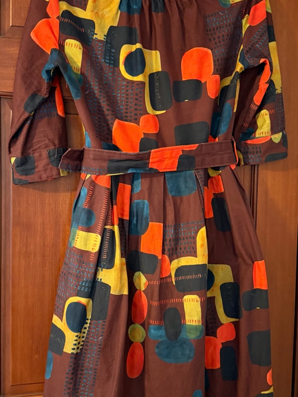 Palava Abstract Print Belted Midi Shirt Dress in Brown and Multicolor - Picture 2 of 2